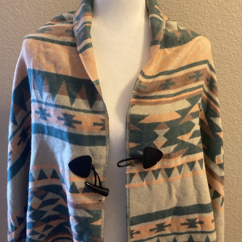 Southwestern- Style Shawl Poncho with Fringe